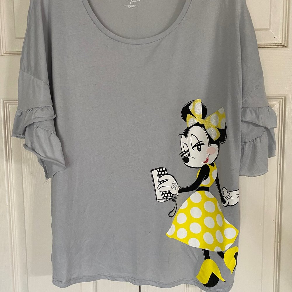 DISNEY PARKS, Gray/Yellow Minnie Mouse Top w/Ruffle Sleeves
